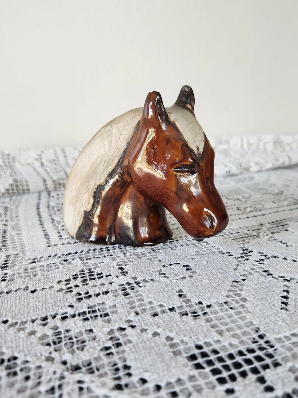 Ceramic Horse Head Accent Sculpture - Brown and Cream